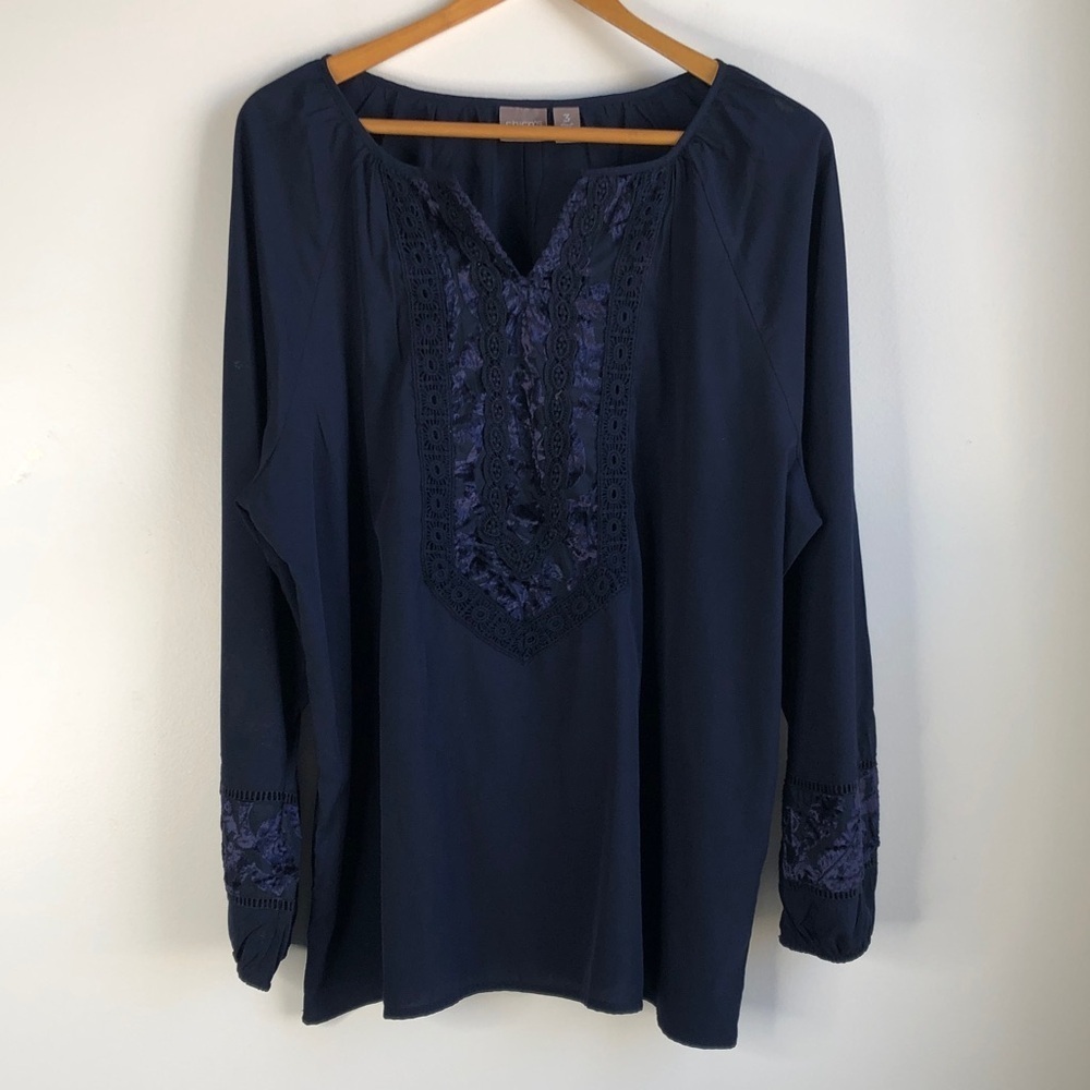 Chico’s navy blue boho lace blouse